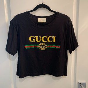 Gucci Black Glitter T-Shirt - Cropped